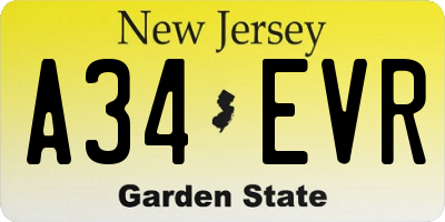 NJ license plate A34EVR