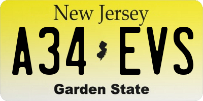 NJ license plate A34EVS