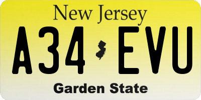 NJ license plate A34EVU