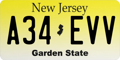 NJ license plate A34EVV