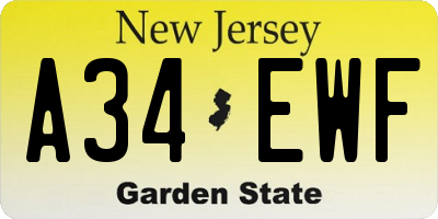 NJ license plate A34EWF