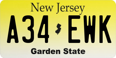 NJ license plate A34EWK