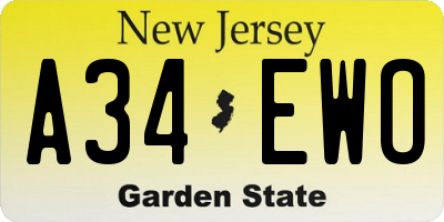 NJ license plate A34EWO