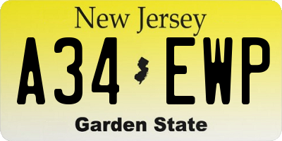 NJ license plate A34EWP
