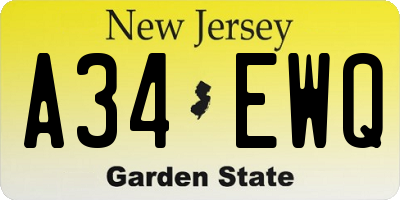 NJ license plate A34EWQ