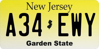 NJ license plate A34EWY