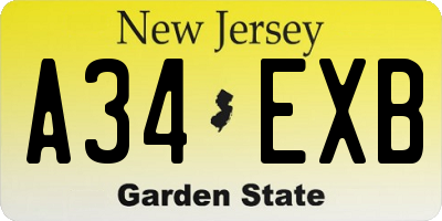 NJ license plate A34EXB