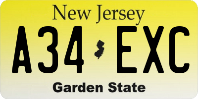 NJ license plate A34EXC