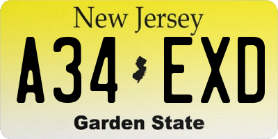 NJ license plate A34EXD