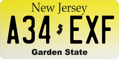 NJ license plate A34EXF