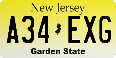 NJ license plate A34EXG