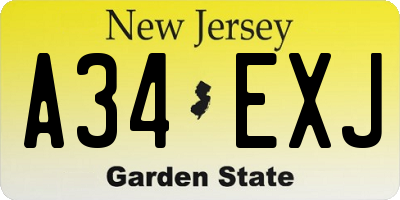 NJ license plate A34EXJ