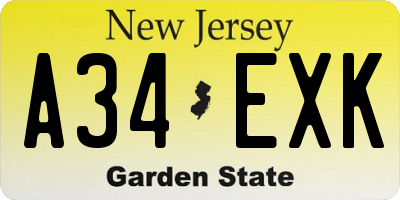 NJ license plate A34EXK