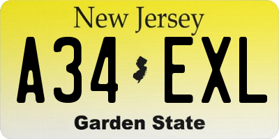 NJ license plate A34EXL
