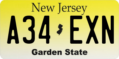 NJ license plate A34EXN