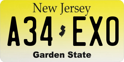 NJ license plate A34EXO