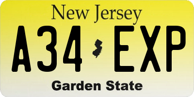 NJ license plate A34EXP