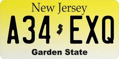 NJ license plate A34EXQ
