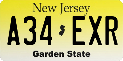 NJ license plate A34EXR