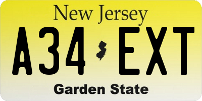NJ license plate A34EXT