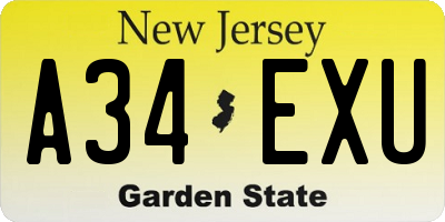 NJ license plate A34EXU