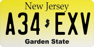 NJ license plate A34EXV