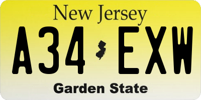 NJ license plate A34EXW