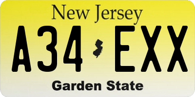 NJ license plate A34EXX