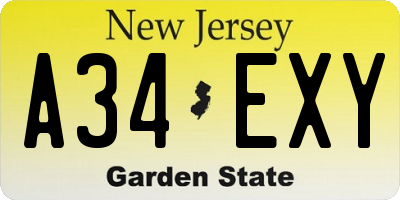 NJ license plate A34EXY