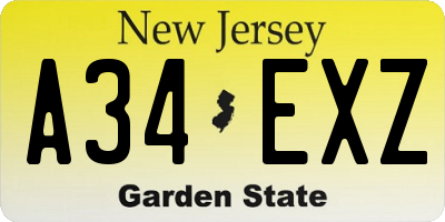 NJ license plate A34EXZ