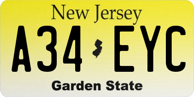 NJ license plate A34EYC