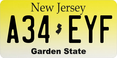 NJ license plate A34EYF