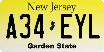 NJ license plate A34EYL