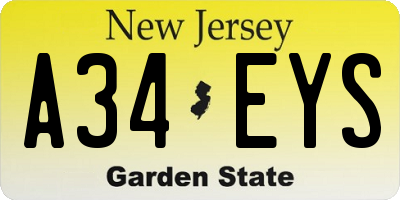 NJ license plate A34EYS