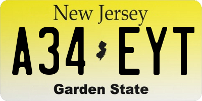 NJ license plate A34EYT