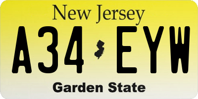 NJ license plate A34EYW