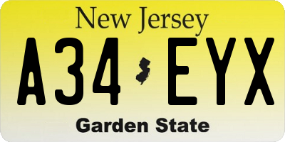 NJ license plate A34EYX