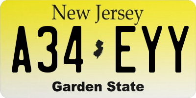 NJ license plate A34EYY