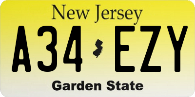 NJ license plate A34EZY