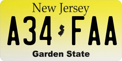 NJ license plate A34FAA