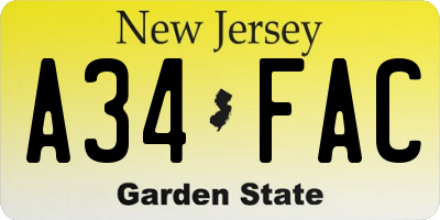 NJ license plate A34FAC