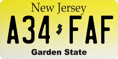 NJ license plate A34FAF