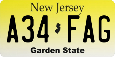 NJ license plate A34FAG