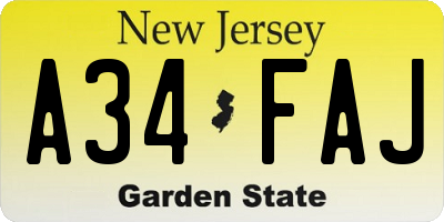 NJ license plate A34FAJ