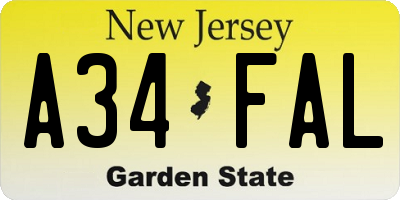 NJ license plate A34FAL
