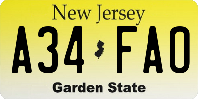 NJ license plate A34FAO