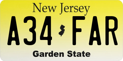 NJ license plate A34FAR