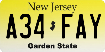 NJ license plate A34FAY