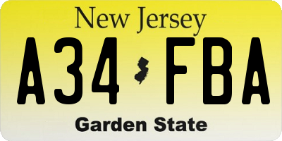 NJ license plate A34FBA