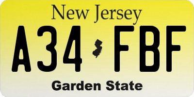 NJ license plate A34FBF